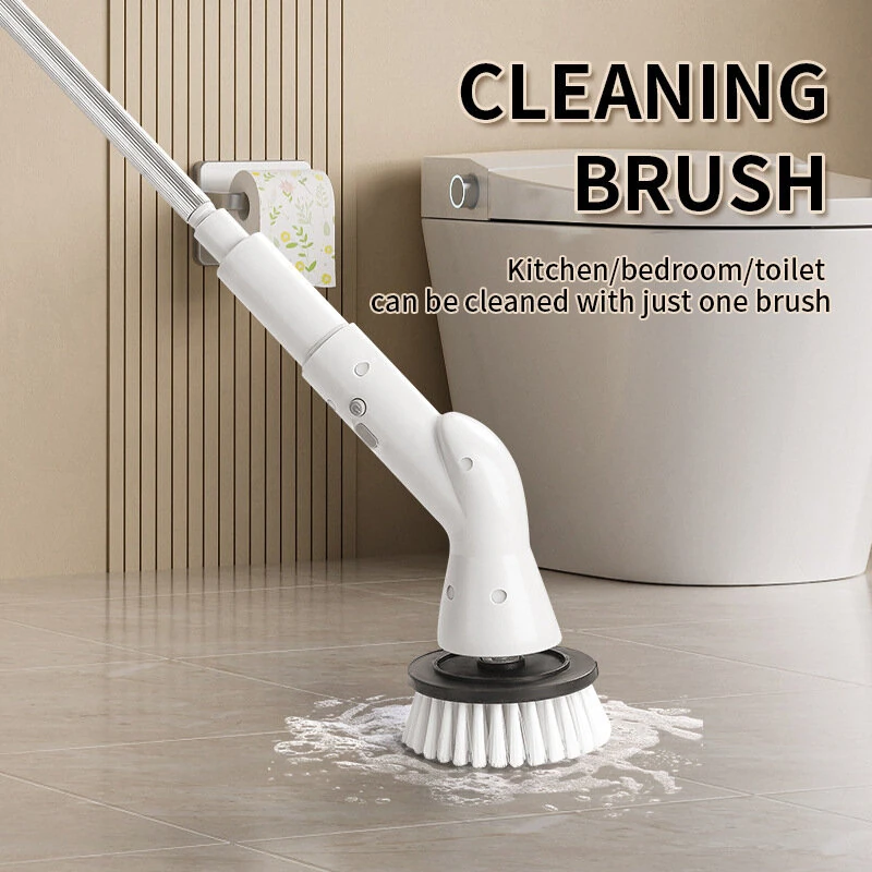 Electric Cleaning Brush Cordless 5W Motor Extendable Handle 5 or 6 Brush Heads ABS for Bathroom Kitchen Tile Floor Cleaning — view 6