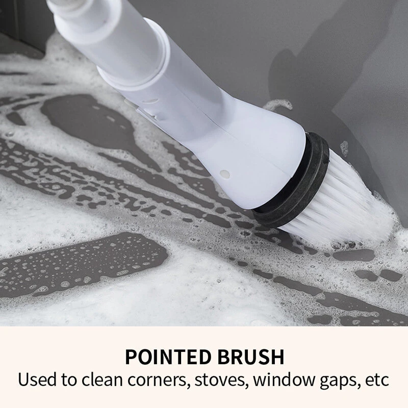 Electric Cleaning Brush Cordless 5W Motor Extendable Handle 5 or 6 Brush Heads ABS for Bathroom Kitchen Tile Floor Cleaning — view 7