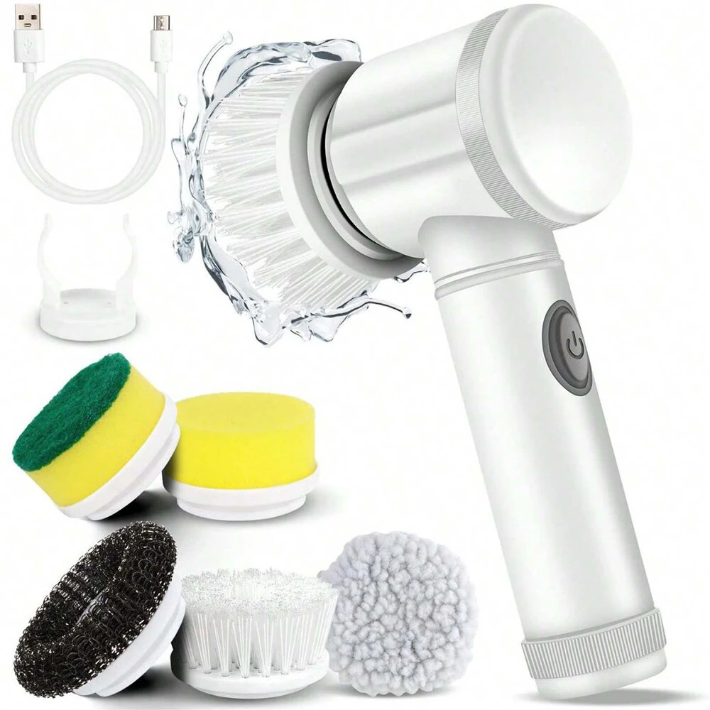 Electric Cleaning Brush Kitchen Bathroom Multifunctional Cleaner Electric Scrubber Bathroom Cleaning Brush USB Rechargeable with 5 Replaceable Brush Heads — Pricio
