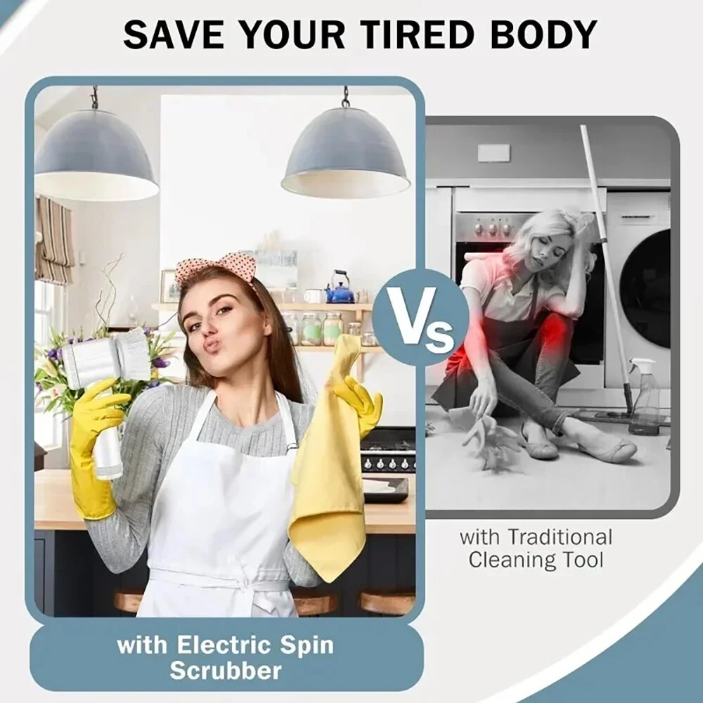 Electric Cleaning Brush Kitchen Bathroom Multifunctional Cleaner Electric Scrubber Bathroom Cleaning Brush USB Rechargeable with 5 Replaceable Brush Heads — view 5