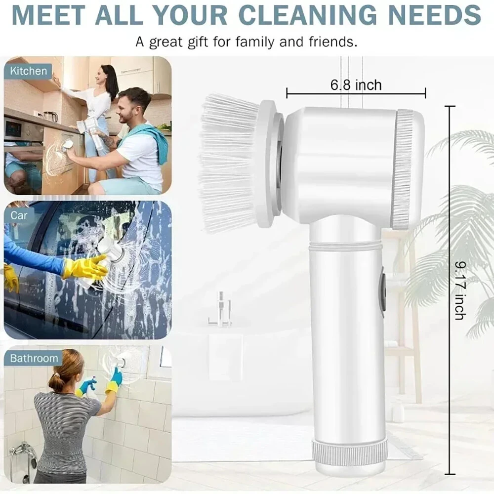 Electric Cleaning Brush Kitchen Bathroom Multifunctional Cleaner Electric Scrubber Bathroom Cleaning Brush USB Rechargeable with 5 Replaceable Brush Heads — view 8