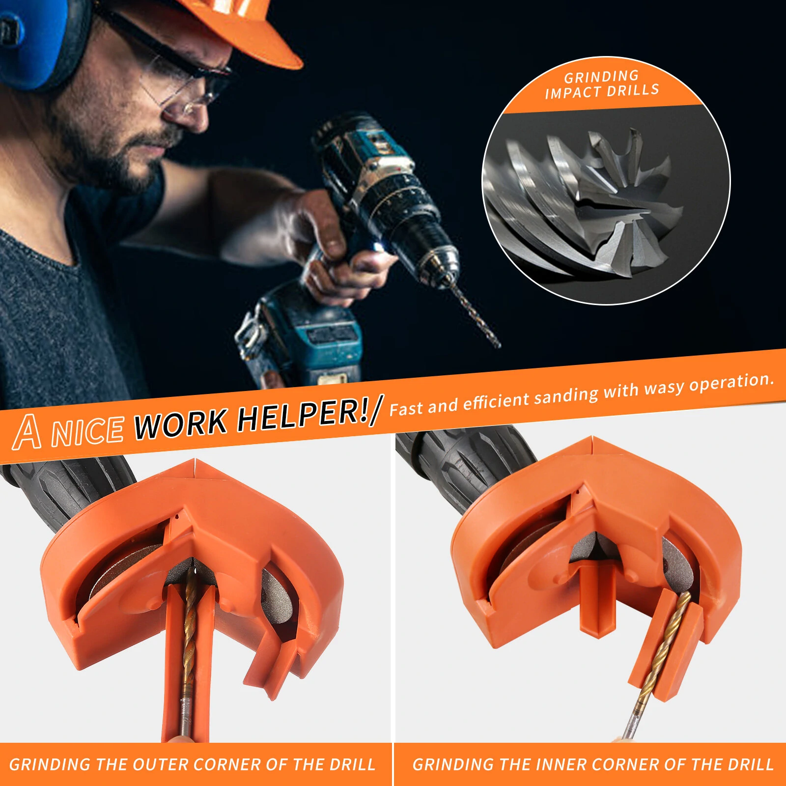 Electric Drill Bit Sharpener Multipurpose Drill Bit Grinding Sharpener for All Bits Drill Grinder Grinding Tool for High Speed Steel Masonry Carbide Cobalt & Tin Coated Bits — view 5