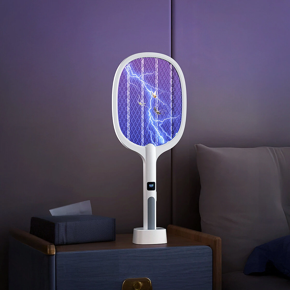 Electric Mosquito Swatter with Electronic Digital Screen Electric Exterminator Fly Swatter Detachable Handheld Auto Swat Mode Type-C Rechargeable — view 2