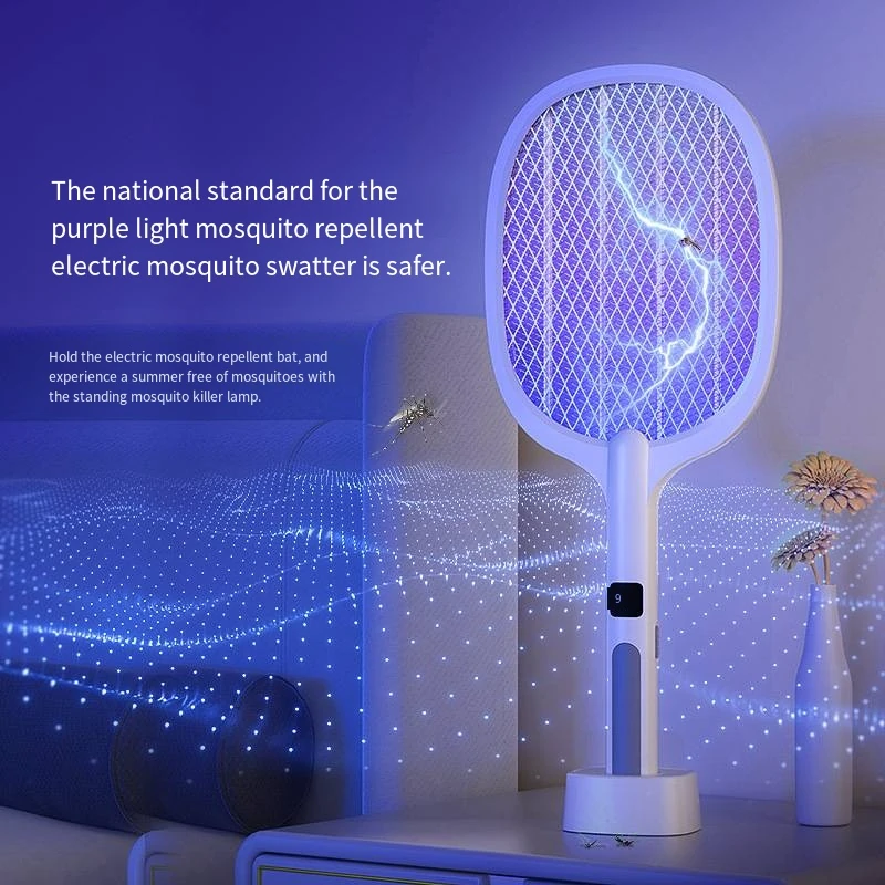 Electric Mosquito Swatter with Electronic Digital Screen Electric Exterminator Fly Swatter Detachable Handheld Auto Swat Mode Type-C Rechargeable — view 3