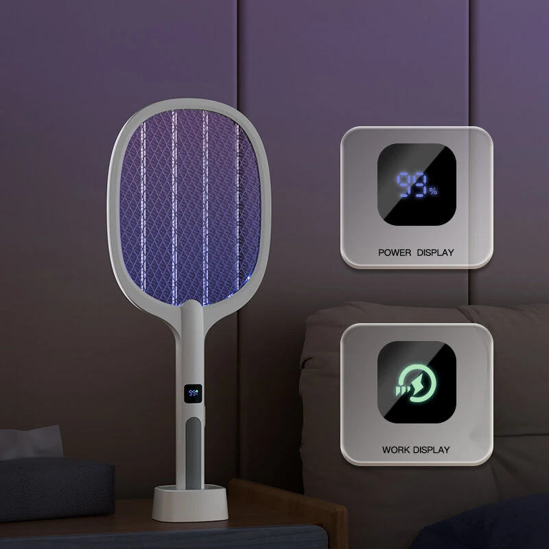 Electric Mosquito Swatter with Electronic Digital Screen Electric Exterminator Fly Swatter Detachable Handheld Auto Swat Mode Type-C Rechargeable — view 5