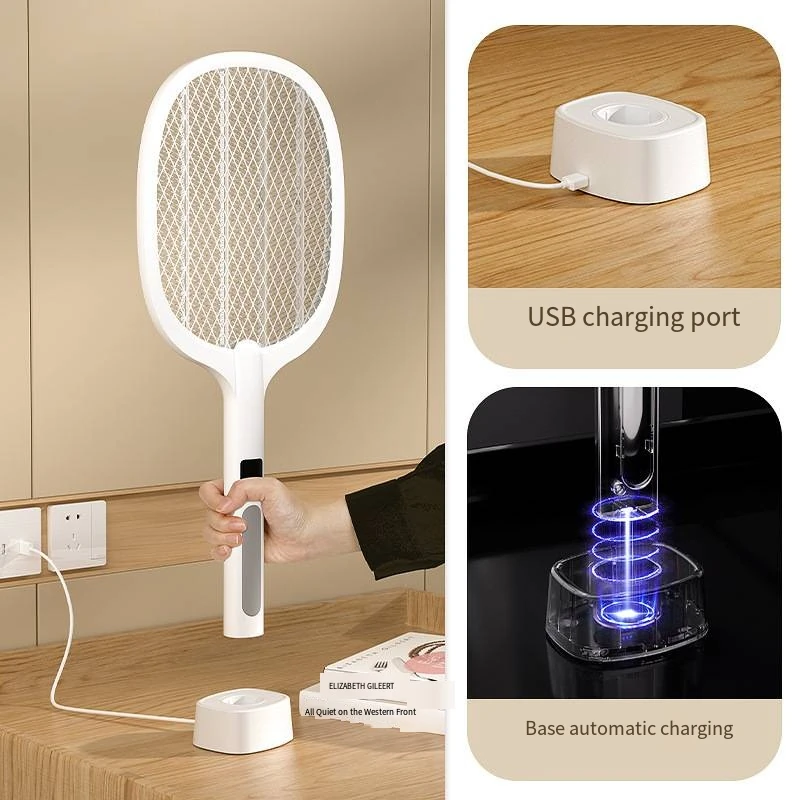 Electric Mosquito Swatter with Electronic Digital Screen Electric Exterminator Fly Swatter Detachable Handheld Auto Swat Mode Type-C Rechargeable — view 6