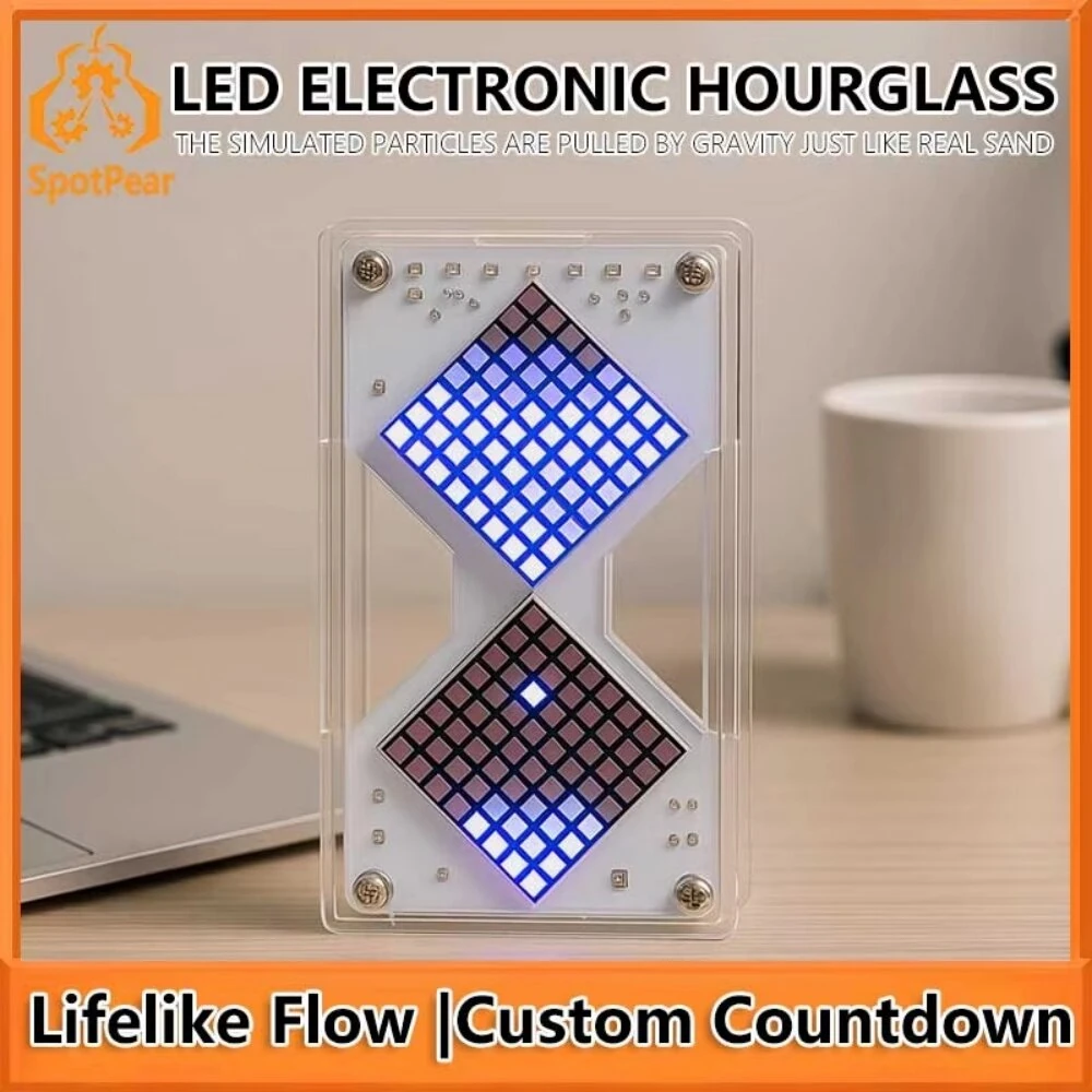 Electronic LED Dot Matrix Hourglass DIY Kit Gravity Sensor Adjustable Countdown Timer Clock Educational Soldering Practice Kit — view 3