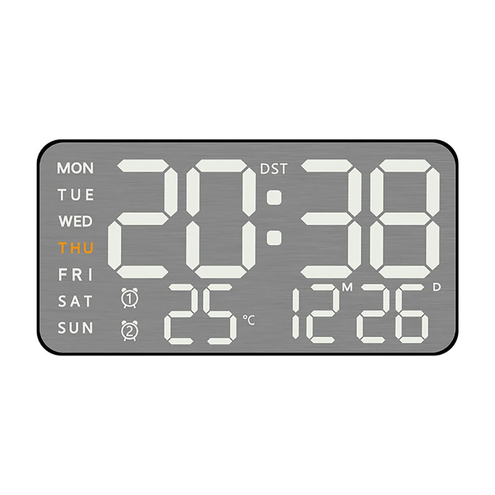 Electronic Wall Clock Temperature Humidity Display Metal Brushed Multifunctional Wall Clock Digital LED Electronic Alarm Clock — view 4