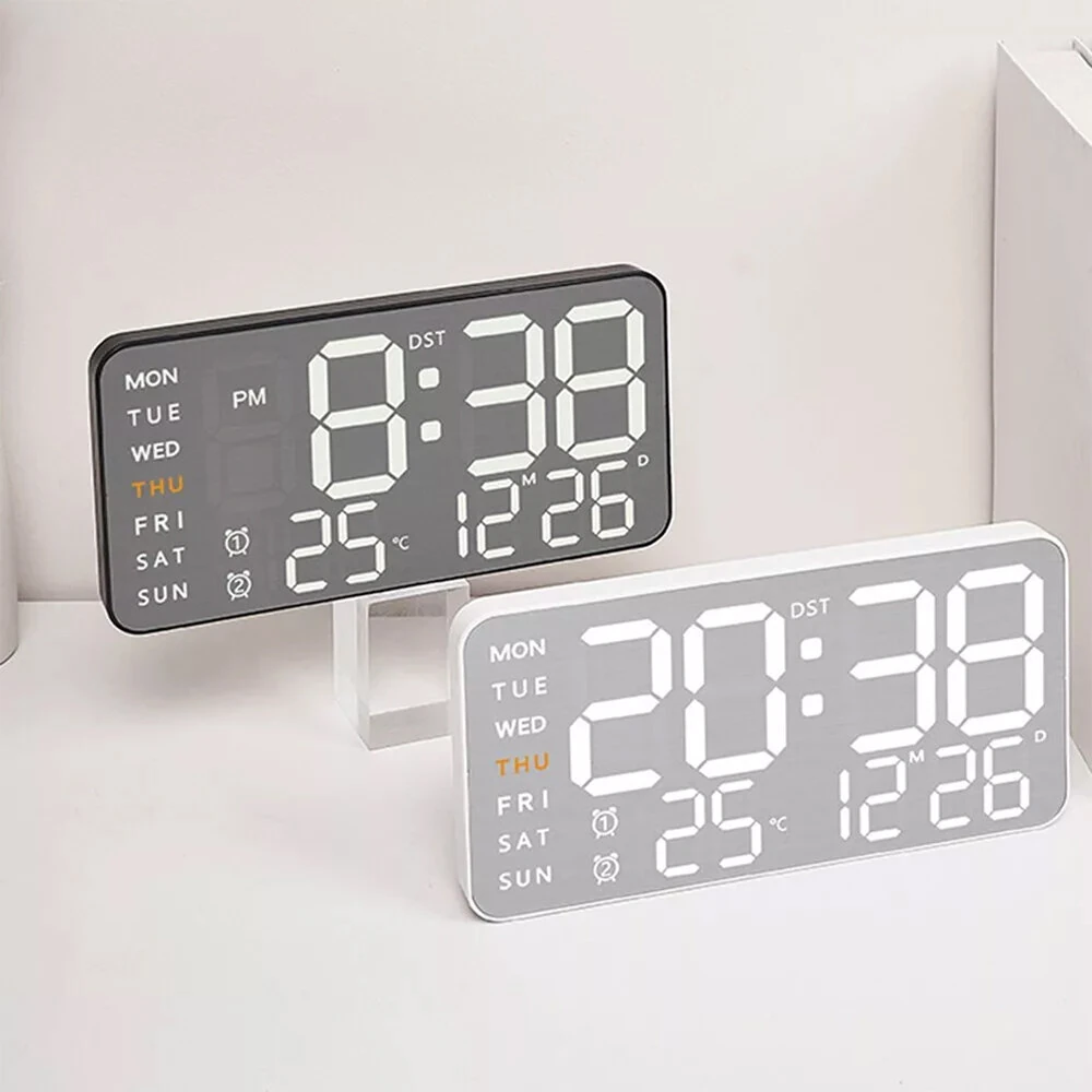 Electronic Wall Clock Temperature Humidity Display Metal Brushed Multifunctional Wall Clock Digital LED Electronic Alarm Clock — view 5
