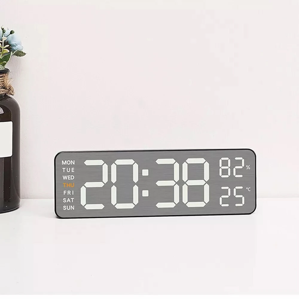 Electronic Wall Clock Temperature Humidity Display Metal Brushed Multifunctional Wall Clock Digital LED Electronic Alarm Clock — view 6