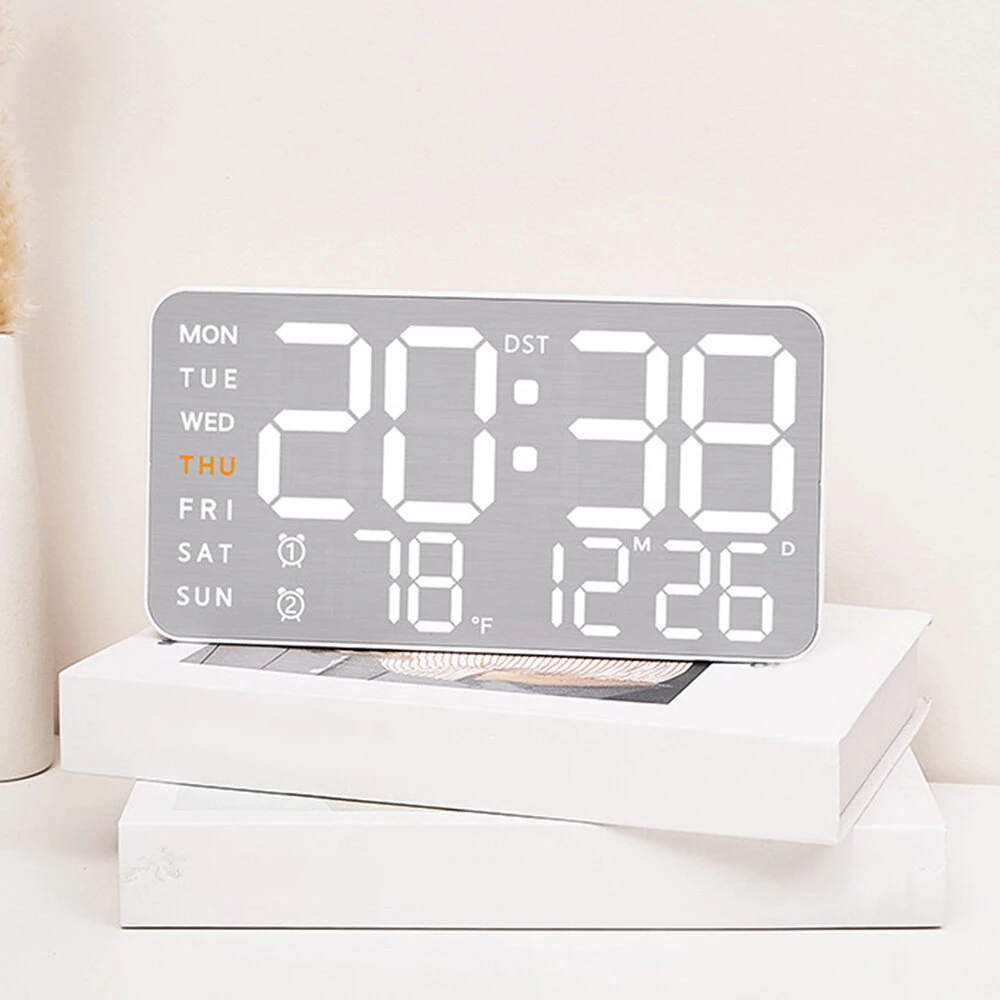 Electronic Wall Clock Temperature Humidity Display Metal Brushed Multifunctional Wall Clock Digital LED Electronic Alarm Clock — view 7