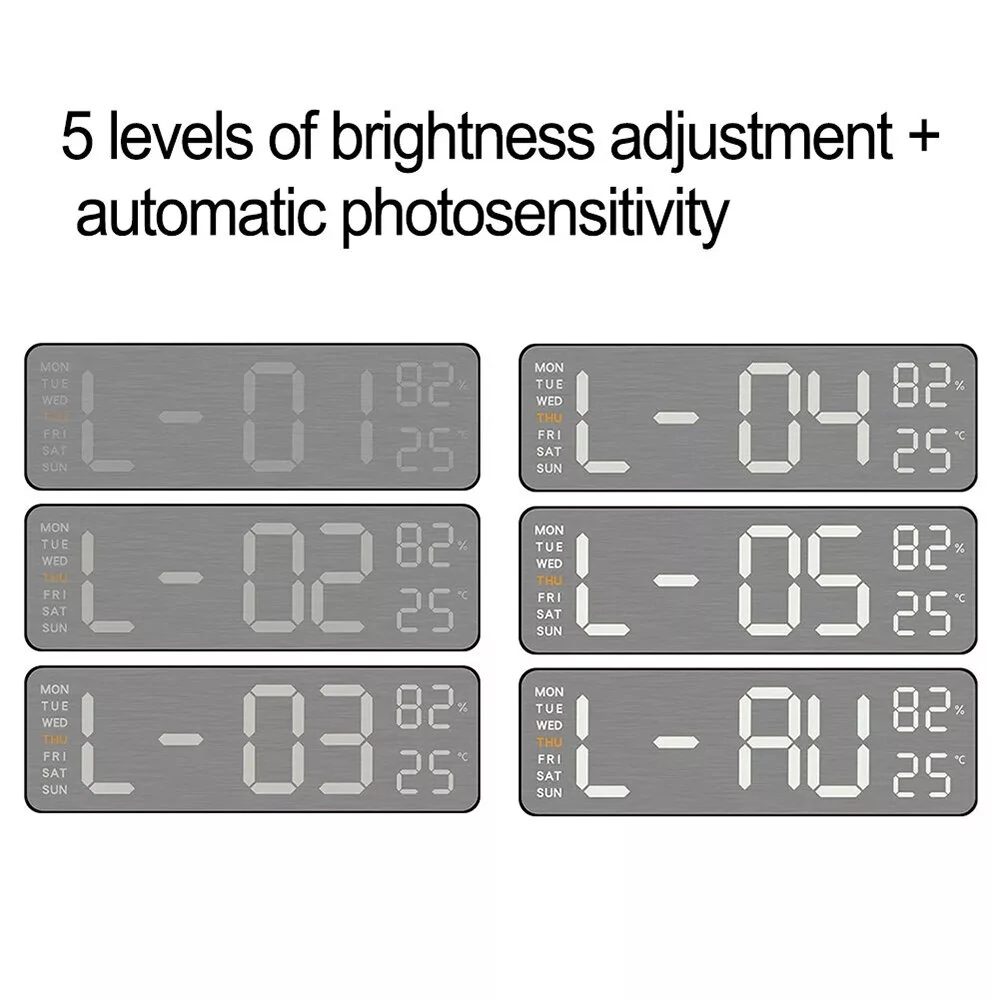 Electronic Wall Clock Temperature Humidity Display Metal Brushed Multifunctional Wall Clock Digital LED Electronic Alarm Clock — view 9