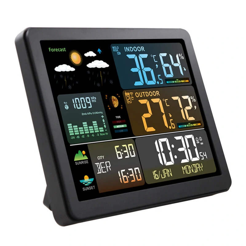 Electronic Weather Station Smart Color Screen Multi-function Alarm Clock Thermometer Hygrometer Weather Forecast Display with Outdoor Wireless Sensor — Electronic