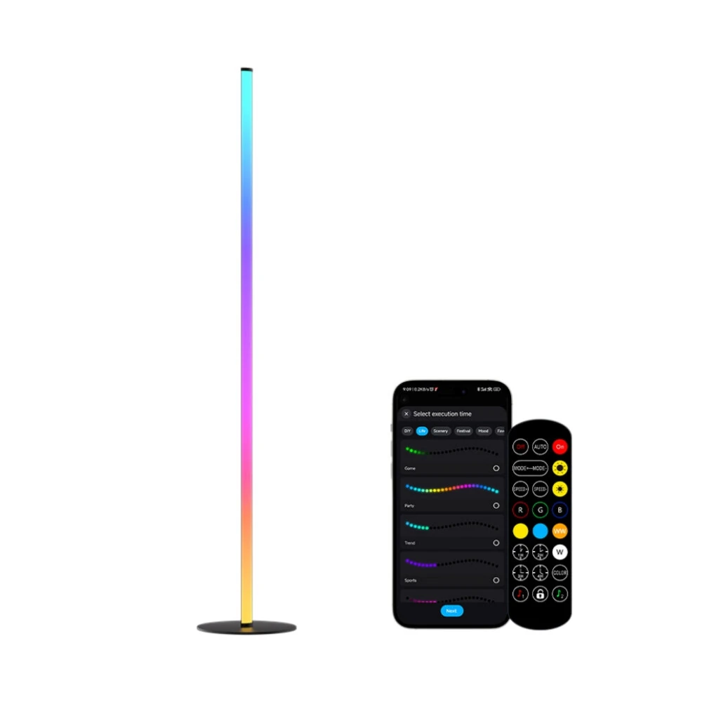 Elfeland 12W Smart RGB LED Corner Floor Lamp 16 Million Colors 4 Heights Adjustable Music Sync Bluetooth APP LED Light with Remote Control