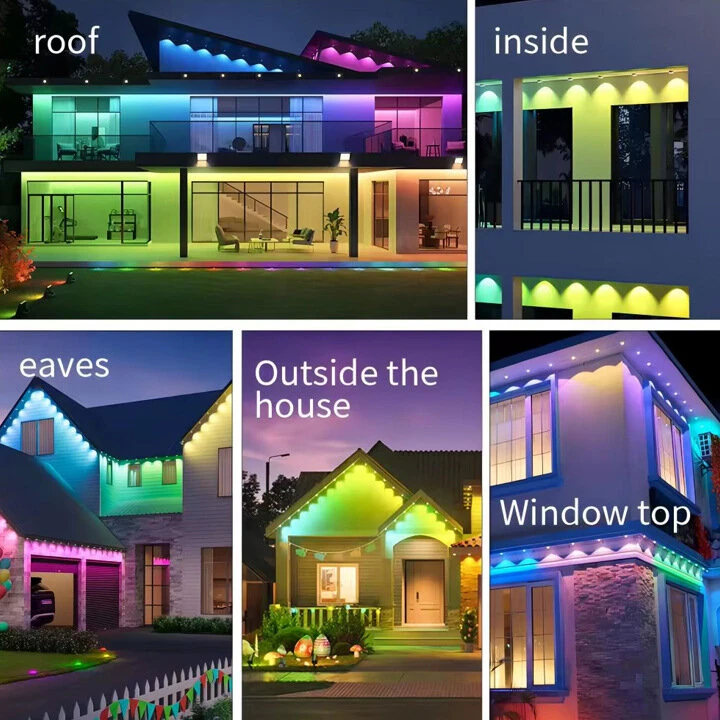 Elfeland 15M/30M 15 Lights/30 Lights RGB Eaves Lamps for Courtyards bluetooth Voice-controlled Lights Outdoors Eaves Running Lights — view 6