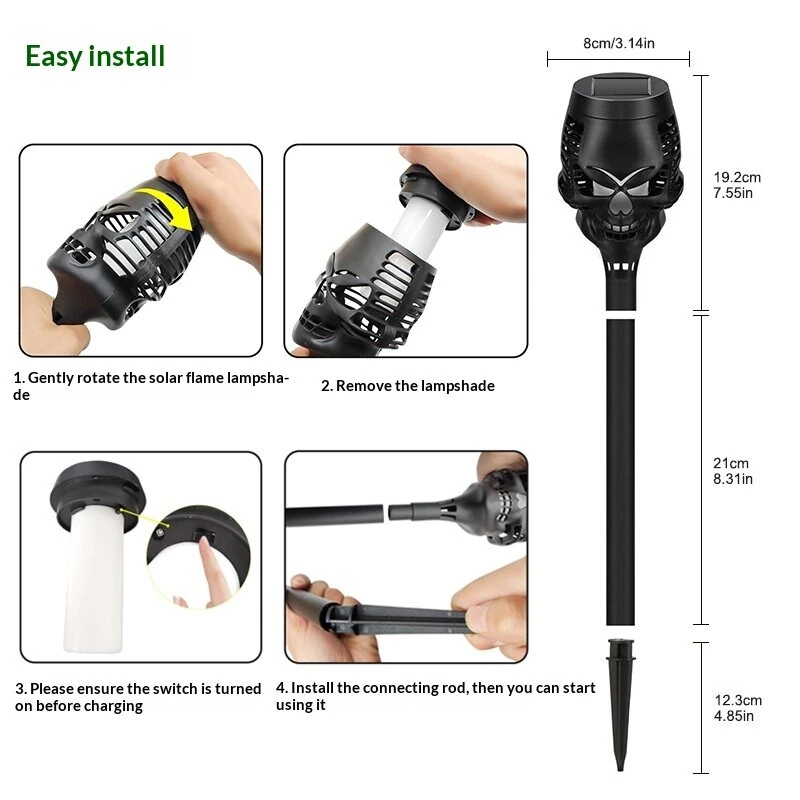 Elfeland 1pcs/4pcs 12LED Solar Flame Torch Light Auto Control High Efficiency Solar Charging Waterproof Flame Light for Outdoor Garden Decoration Lawn Path Yard — view 6