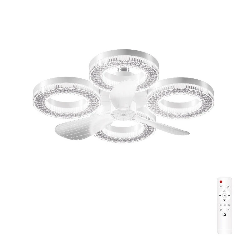 Elfeland 3/4-Head E27 LED Crystal-Inspired Ceiling Fan Light 3 Color Temperature 2/4H Timer 3 Levels Speed Adjustable Fan Lamp Remote Control for Indoor Rooms — view 2