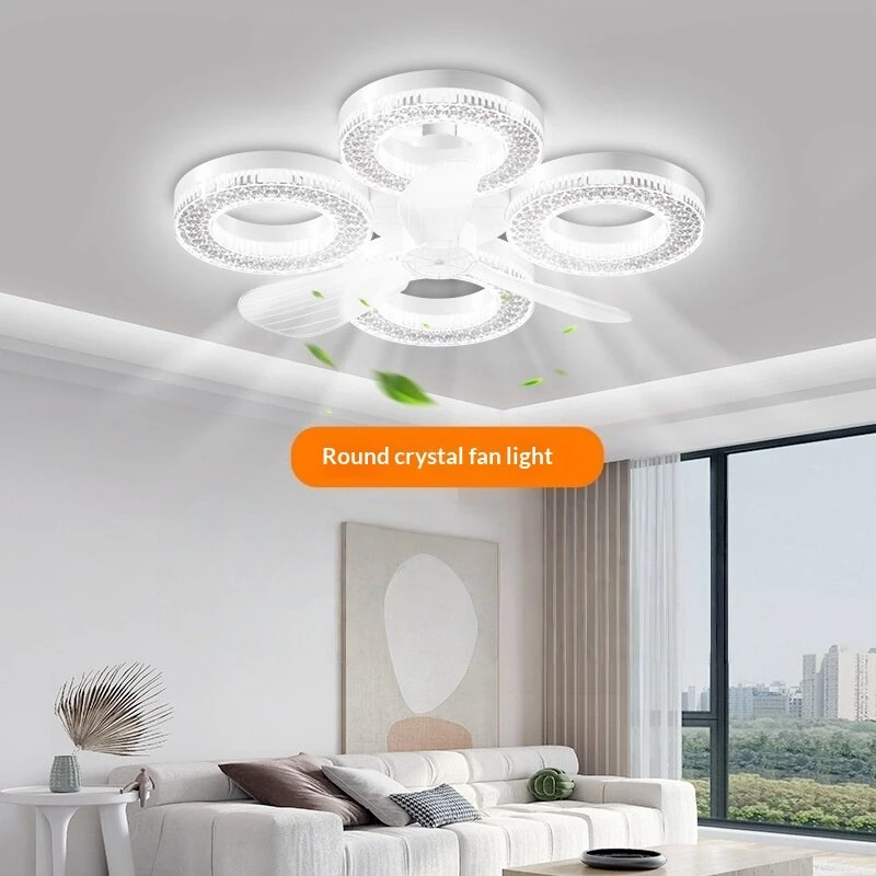 Elfeland 3/4-Head E27 LED Crystal-Inspired Ceiling Fan Light 3 Color Temperature 2/4H Timer 3 Levels Speed Adjustable Fan Lamp Remote Control for Indoor Rooms — view 3