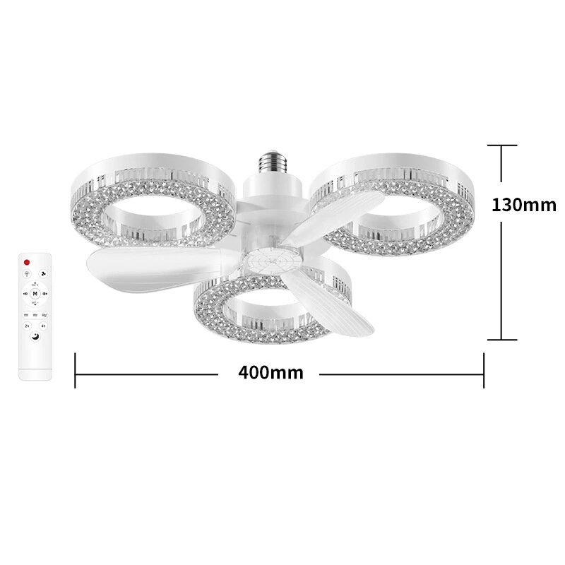Elfeland 3/4-Head E27 LED Crystal-Inspired Ceiling Fan Light 3 Color Temperature 2/4H Timer 3 Levels Speed Adjustable Fan Lamp Remote Control for Indoor Rooms — view 6
