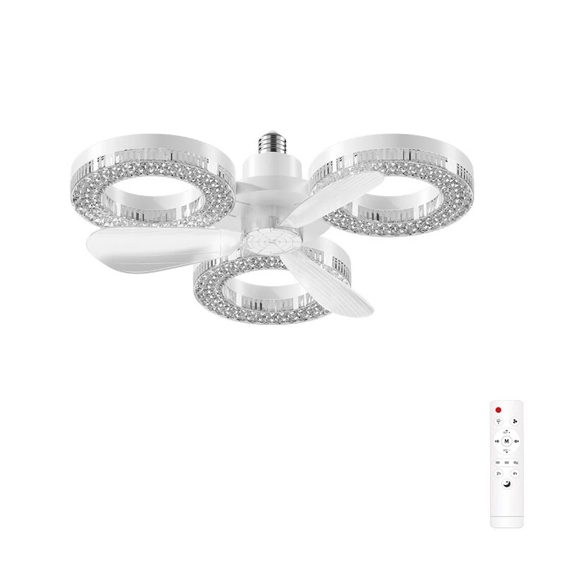 Elfeland 3/4-Head E27 LED Crystal-Inspired Ceiling Fan Light 3 Color Temperature 2/4H Timer 3 Levels Speed Adjustable Fan Lamp Remote Control for Indoor Rooms — view 8