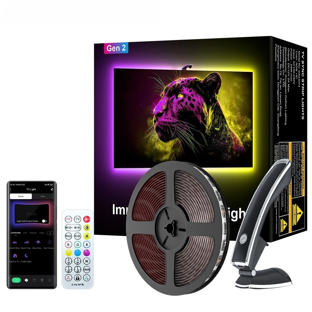 Elfeland 3M/3.8M/5M Smart TV Sync LED Light Strip RGB+IC Lighting Auto On/Off Screen Ambiance Light APP & Remote Control