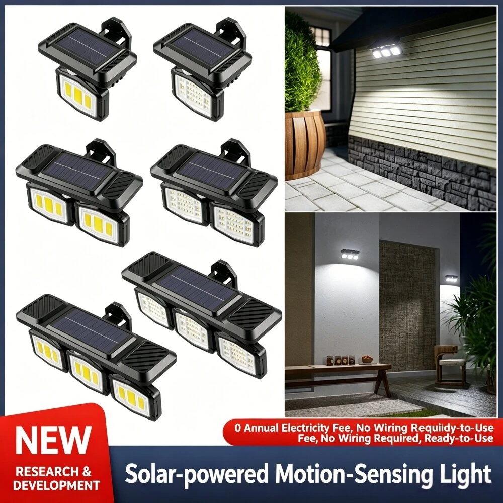 Elfeland Solar Motion Sensor Wall Light 3 Lighting Modes 180° Wide Angle Detection Type C Fast Charging Waterproof Solar Powered Light for Outdoor Yard Garden — view 2