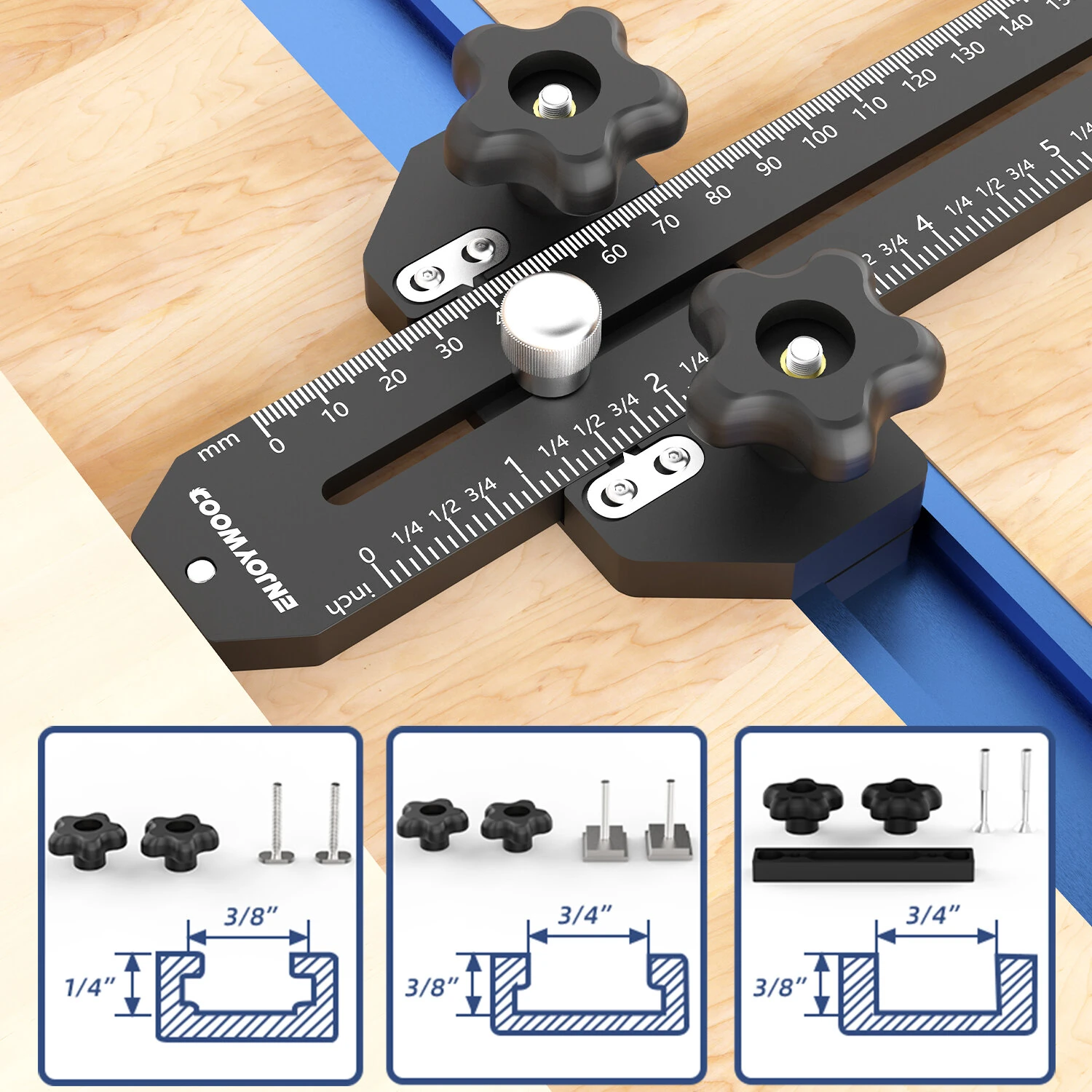 ENJOYWOOD 160mm Thin Rip Jig Table Saw Jig Guide for Making Repetitive Narrow Thin Strip Cuts Woodworking Tools Fast Thin Rip Guide for Table Saw Band Saw Router Table Fits for 3/8" x 3/4" T Slot — view 3