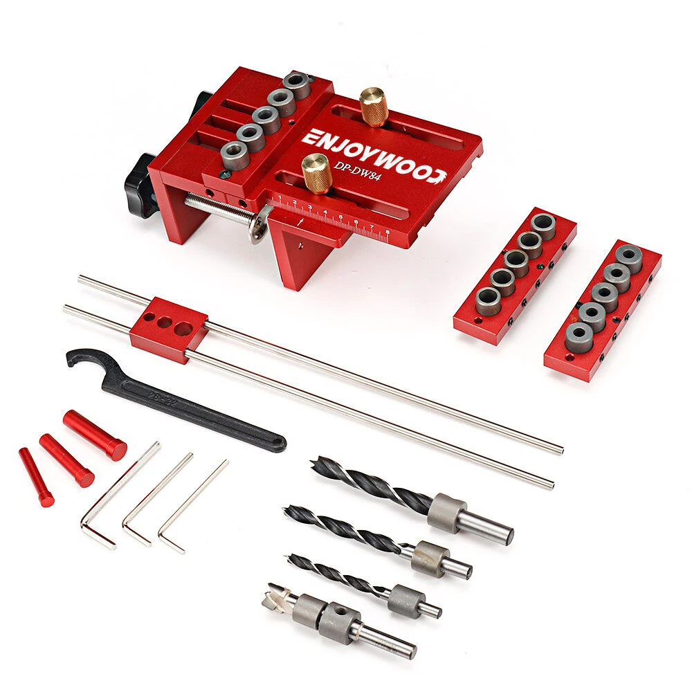 ENJOYWOOD 3 in 1 Adjustable Woodworking Doweling Jig Kit Pocket Hole Jig Drilling Guide Locator For Furniture Connecting Hole Puncher Tools — view 2