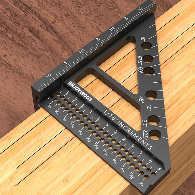 ENJOYWOOD 3D Multi-Angle Measuring Ruler Square Protractor Hole Positioning Inch/MM Imperial Metric Durable Aluminum Alloy T-Type Triangle Scriber Tool Ideal for Woodworking Measuring Angles 22.5/30/45/60/67.5/90 Degrees — view 4