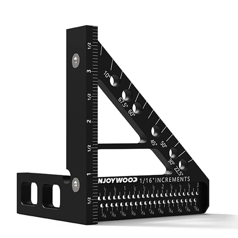 ENJOYWOOD 3D Multi-Angle Measuring Ruler Square Protractor Hole Positioning Inch/MM Imperial Metric Durable Aluminum Alloy T-Type Triangle Scriber Tool Ideal for Woodworking Measuring Angles 22.5/30/45/60/67.5/90 Degrees — view 5