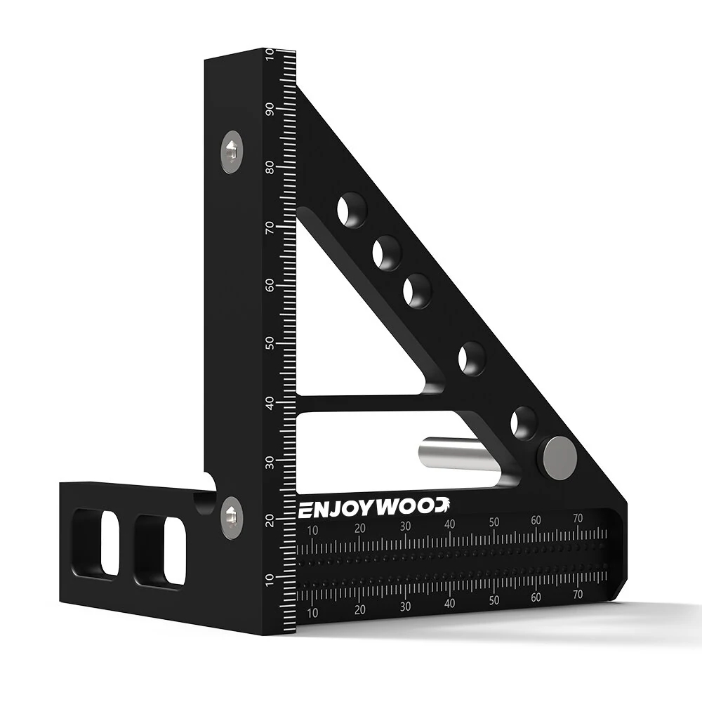 ENJOYWOOD 3D Multi-Angle Measuring Ruler Square Protractor Hole Positioning Inch/MM Imperial Metric Durable Aluminum Alloy T-Type Triangle Scriber Tool Ideal for Woodworking Measuring Angles 22.5/30/45/60/67.5/90 Degrees — view 6