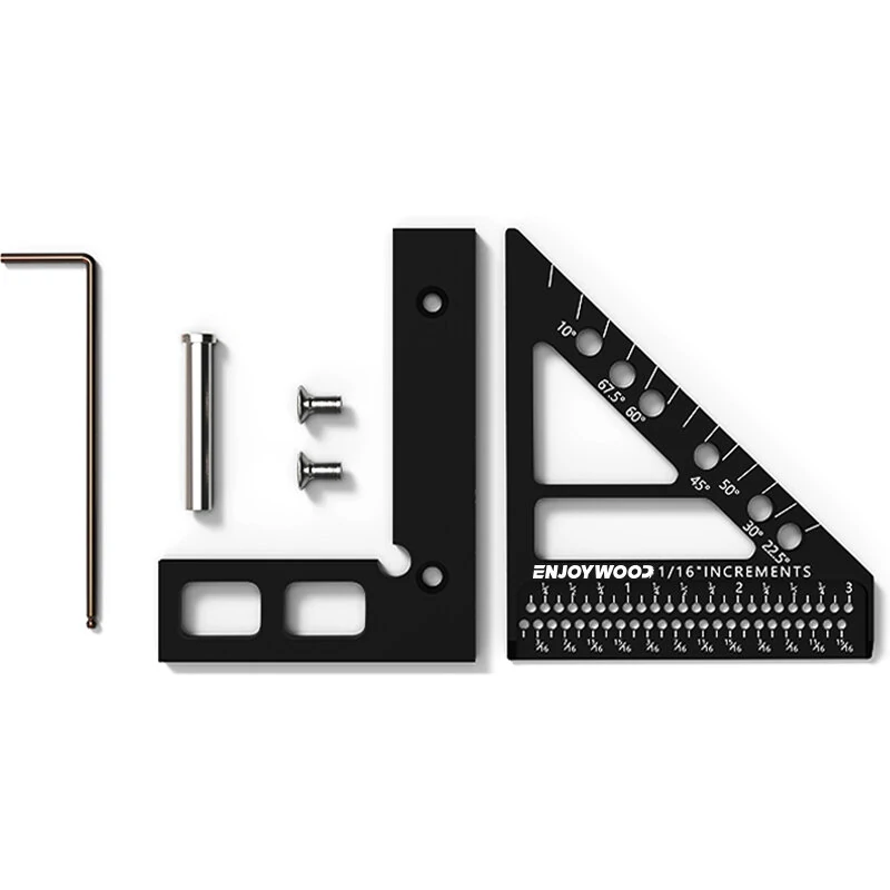 ENJOYWOOD 3D Multi-Angle Measuring Ruler Square Protractor Hole Positioning Inch/MM Imperial Metric Durable Aluminum Alloy T-Type Triangle Scriber Tool Ideal for Woodworking Measuring Angles 22.5/30/45/60/67.5/90 Degrees — view 8