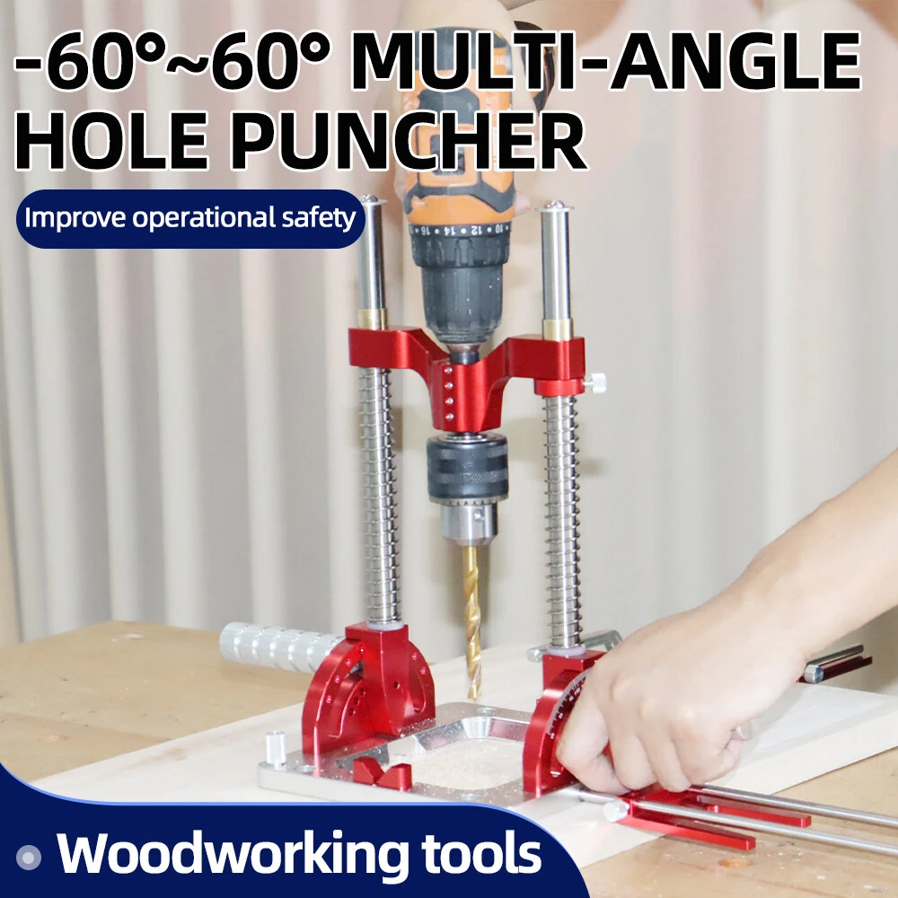 ENJOYWOOD Bigger version Precision Woodworking Multi-Angle Drill Guide Hole Punch Locator Adjustable Drilling Height Hole Opener for DIY Bench Furniture Position Hand Tools — view 3