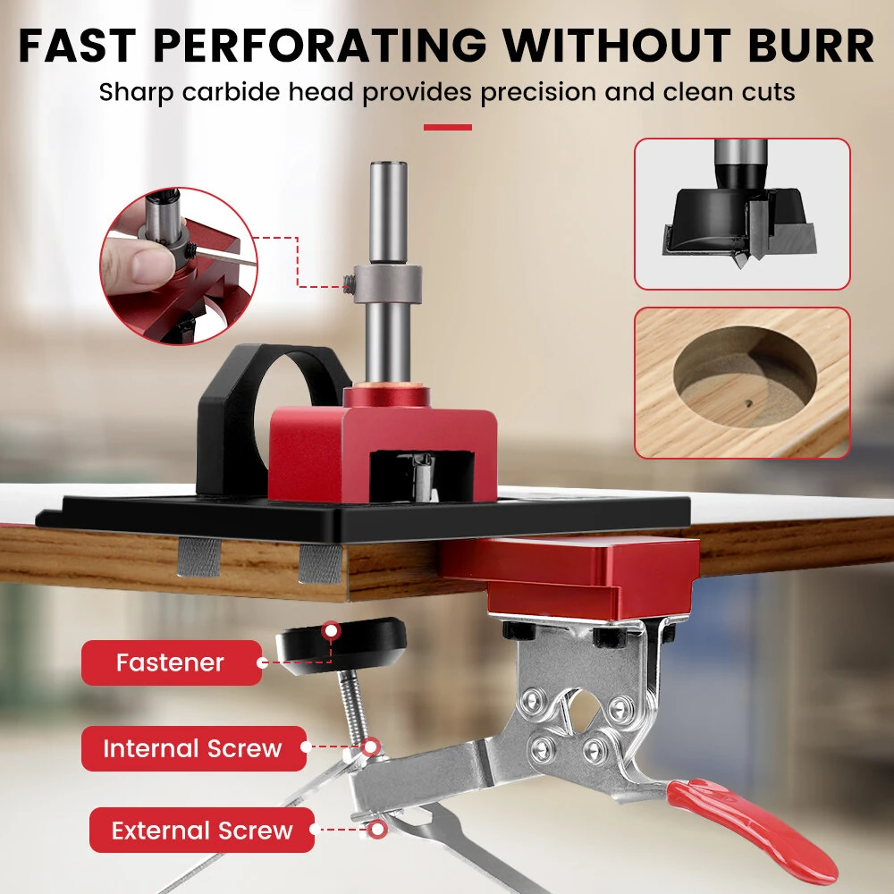 ENJOYWOOD Concealed Hinge Jig with Quick Clip and Dust Vacuum Adapter Concealed Door Hinge Jig 35mm Cabinet Hinge Jig Hinge Hole Drilling Jig for Woodworking Door Cabinet Hinges Mounting Tool — view 4