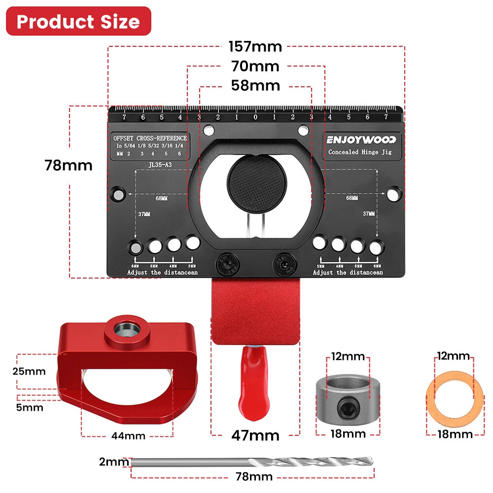 ENJOYWOOD Concealed Hinge Jig with Quick Clip and Dust Vacuum Adapter Concealed Door Hinge Jig 35mm Cabinet Hinge Jig Hinge Hole Drilling Jig for Woodworking Door Cabinet Hinges Mounting Tool — view 8