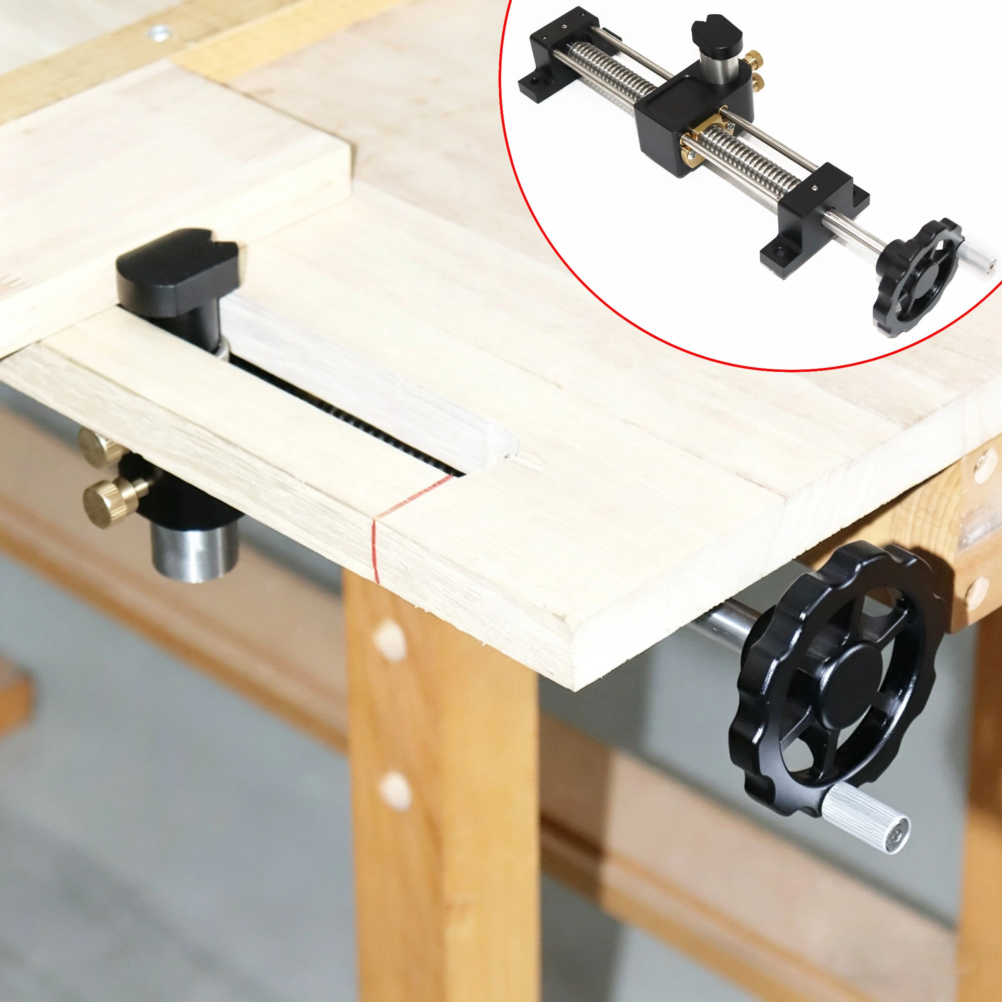 ENJOYWOOD Woodworking Bench Vise Aluminum Alloy 165mm Adjustment Double Guide Rail Quenched Screw With Brass Bushing Star Wheel Handle Parallel Clamping Workbench Vise Woodworking Tools — ENJOYWOOD
