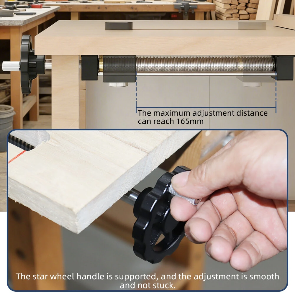 ENJOYWOOD Woodworking Bench Vise Aluminum Alloy 165mm Adjustment Double Guide Rail Quenched Screw With Brass Bushing Star Wheel Handle Parallel Clamping Workbench Vise Woodworking Tools — view 3