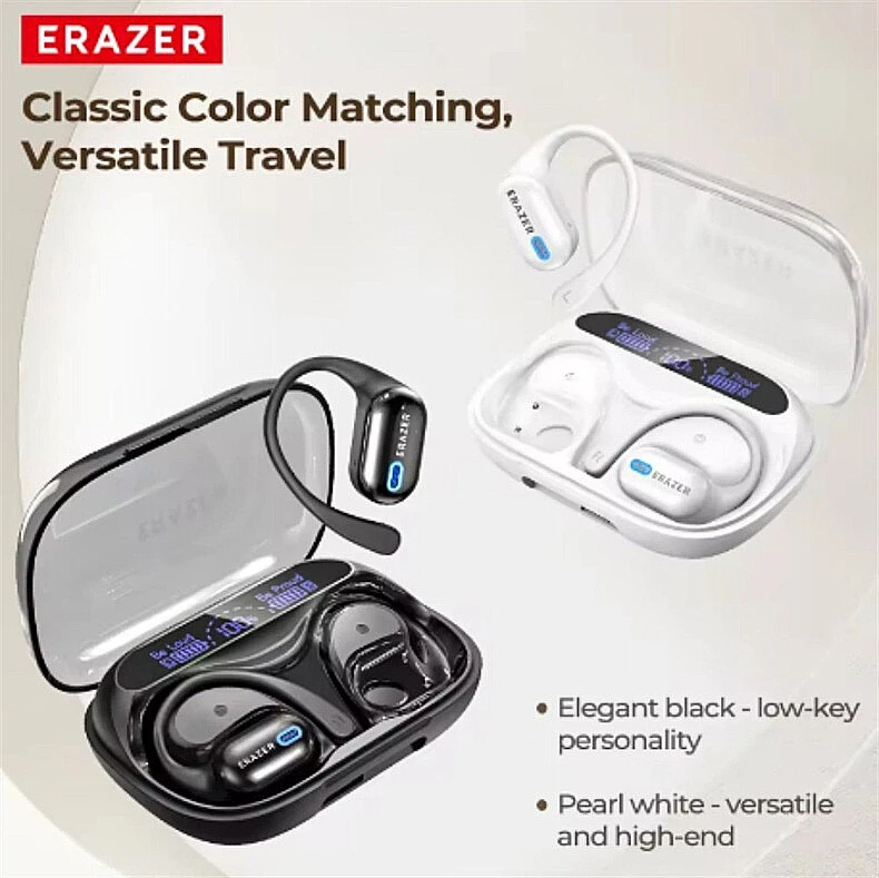 ERAZER XP18 TWS Headset Wireless bluetooth 6.0 Earphone 13mm Titanium Unit ENC Noise Cancelling 3000mAh Battery LED Screen Digital Display IPX5 Waterproof Power Bank Function Earhooks Sports Headphones — view 5