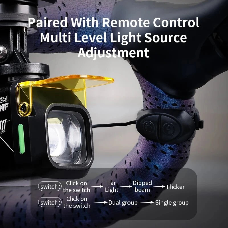 ESLNF 1200LM Wired Remote Control Bicycle Headlight Aluminum Alloy 4000mAh Type-C Charging Bike Front Light with Dustproof Lampshade — view 8