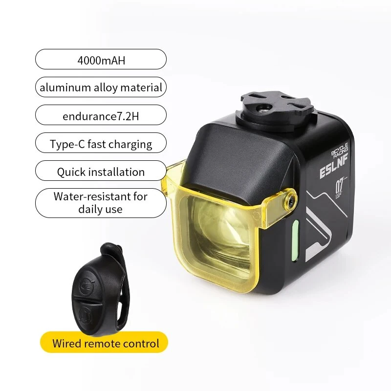 ESLNF 1200LM Wired Remote Control Bicycle Headlight Aluminum Alloy 4000mAh Type-C Charging Bike Front Light with Dustproof Lampshade — view 9