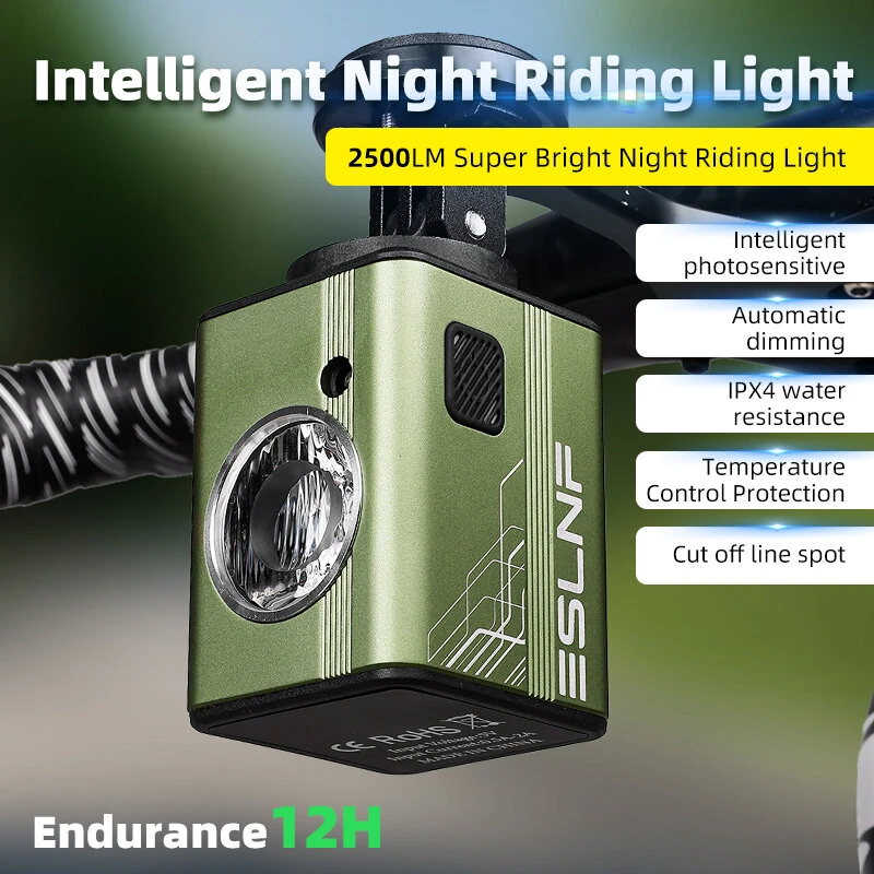 ESLNF 2500LM Smart Light Sensing Bicycle Headlight Type-C Charging Aluminum Alloy Bike Front Light for MTB Road Bike Night Riding Safety — view 2