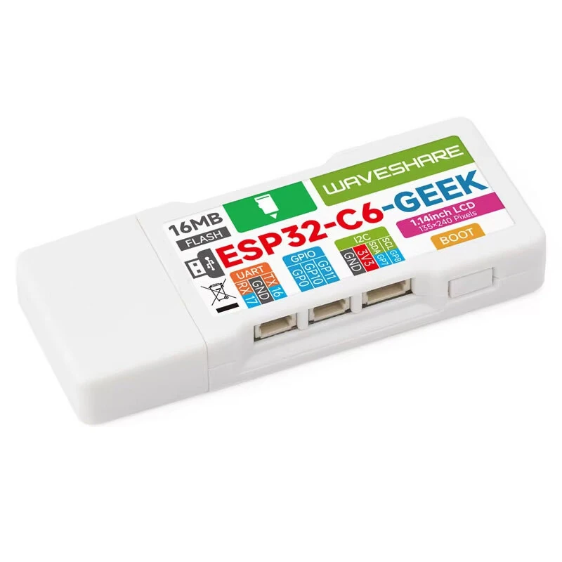 ESP32-C6 GEEK Development Board With 1.14inch 65K Color IPS LCD 240x135 Supports 2.4GHz Wi-Fi 6 & BLE 5 USB-A Port