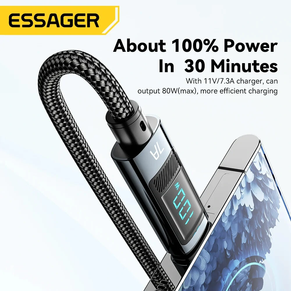 ESSAGER 7A USB-A to Type-C Cable QC Fast Charging Data Transmission Copper Core Line 1M/2M Long for iPhone 15 15 Plus for Samsung Galaxy Z Flip4  for Huawei Mate60 Pro for Xiaomi 13pro — view 7