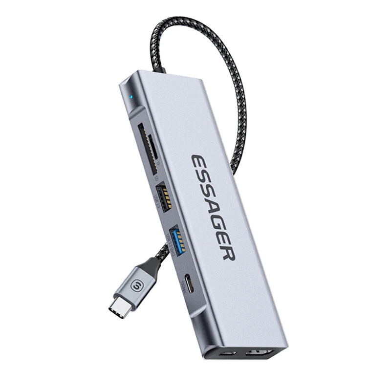 ESSAGER 8-in-1 Docking Station with Disk Storage USB 2.0 USB 3.2 Gen 2 10Gbps USB-C Data PD100W USB-C 4K@30Hz HD SD/TF Card Reader Slot Multiports M.2 SSD USB Hubs Splitter for Phone TV Tablet Laptop — view 3