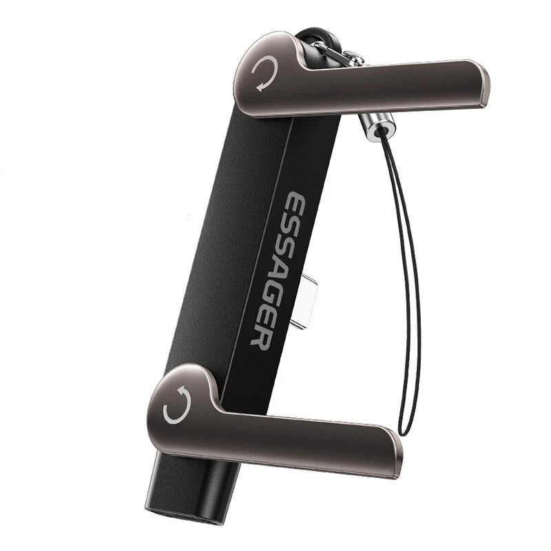 ESSAGER ES-OTG37 Vertical Stand Adapter 240W Fast Charging Type-C to C L-Shape Zinc Alloy 480Mbps Data Transfer 2 in 1 Phone Stand for Travel — view 2