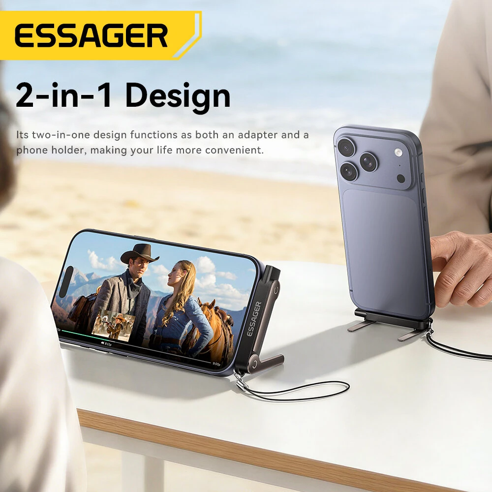 ESSAGER ES-OTG37 Vertical Stand Adapter 240W Fast Charging Type-C to C L-Shape Zinc Alloy 480Mbps Data Transfer 2 in 1 Phone Stand for Travel — view 6