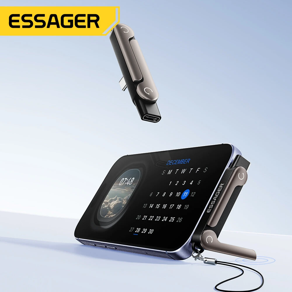 ESSAGER ES-OTG37 Vertical Stand Adapter 240W Fast Charging Type-C to C L-Shape Zinc Alloy 480Mbps Data Transfer 2 in 1 Phone Stand for Travel — view 7