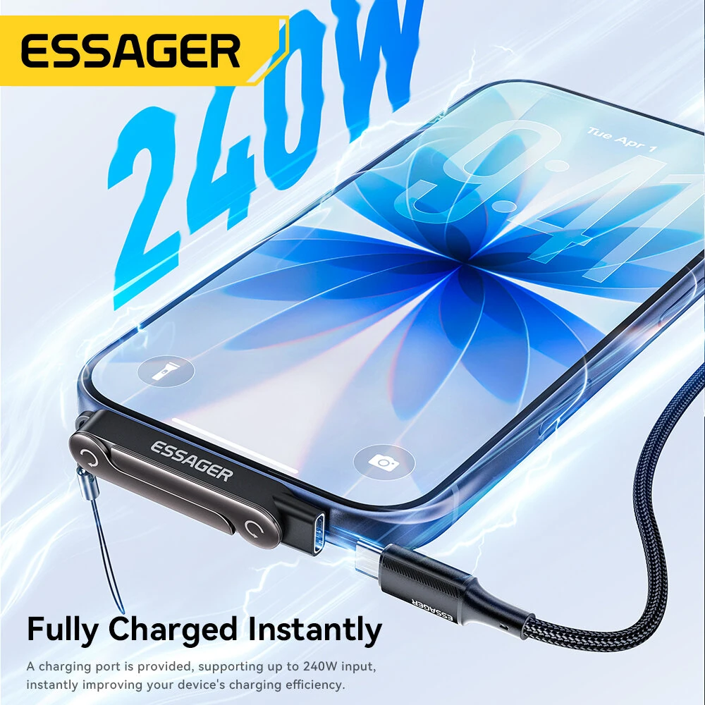 ESSAGER ES-OTG37 Vertical Stand Adapter 240W Fast Charging Type-C to C L-Shape Zinc Alloy 480Mbps Data Transfer 2 in 1 Phone Stand for Travel — view 8