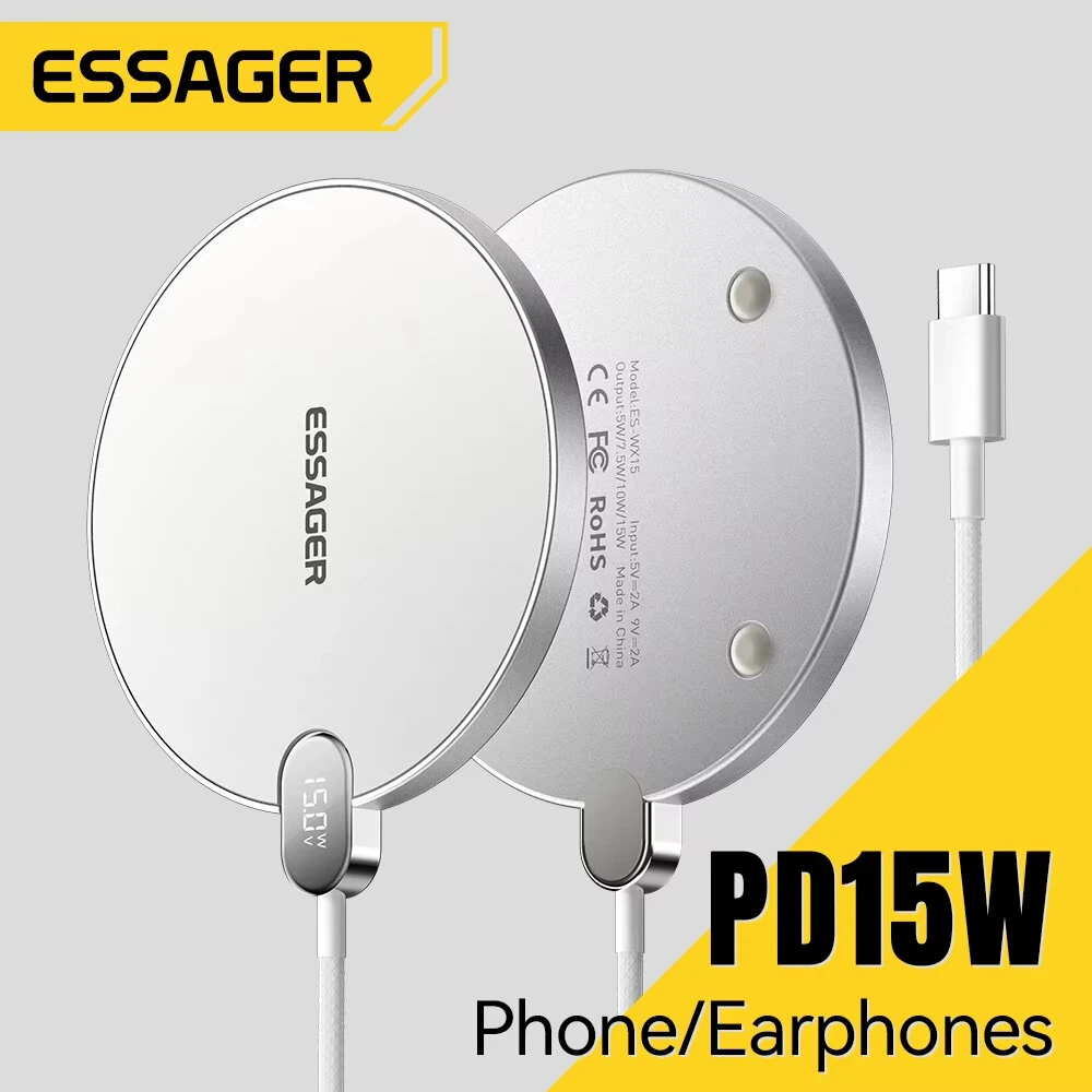 ESSAGER ES-WX15 15W Wireless Charger with LED Power Display Fast Wireless Charging Pad for Smart Phones for iPhone 16 16 Pro 15 14 13 Pro Max for Huawei Pura 80 Ultra for SAMSUNG for XIAOMI — view 3