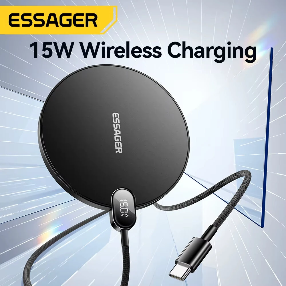 ESSAGER ES-WX15 15W Wireless Charger with LED Power Display Fast Wireless Charging Pad for Smart Phones for iPhone 16 16 Pro 15 14 13 Pro Max for Huawei Pura 80 Ultra for SAMSUNG for XIAOMI — view 5